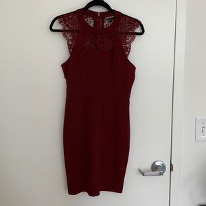 EXPRESS BURGUNDY PARTY DRESS W LACE DETAIL